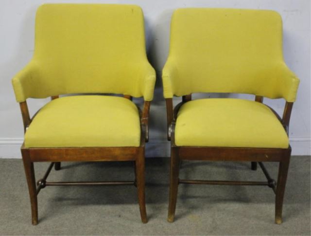 Appraisal: Pair of Continental Deco Midcentury UpholsteredWood Frame Chairs From a