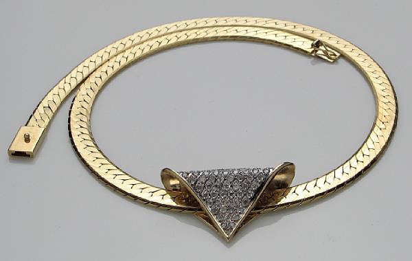 Appraisal: A diamond slide with herringbone chain estimated total diamond weight