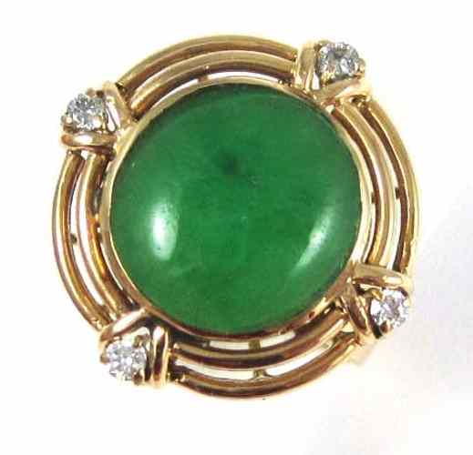 Appraisal: JADE DIAMOND AND FOURTEEN KARAT GOLD RING with four round-cut