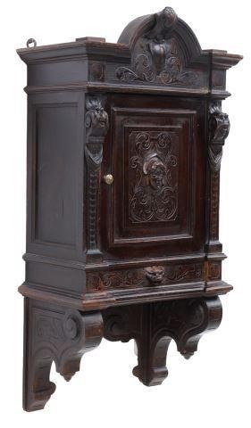 Appraisal: Renaissance Revival wall-mounted cabinet late th c carved crest over