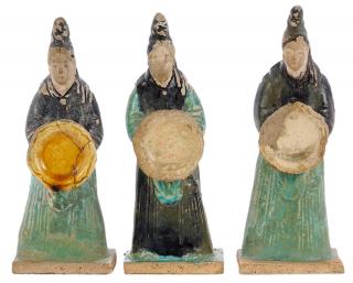 Appraisal: Three Tang or Tang Style Pottery Tomb Figures Chinese each