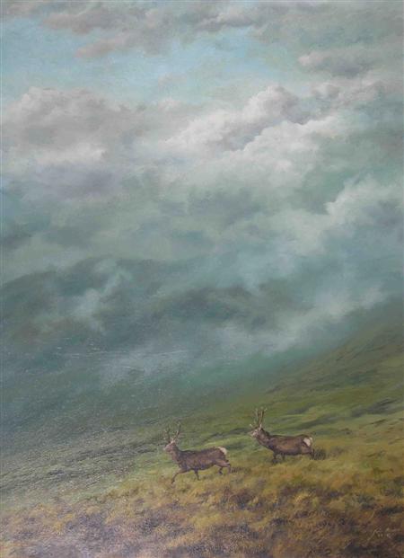 Appraisal: JOHN BLACK SCOTTISH B TWO STAGS STRIDING ACROSS THE MOOR