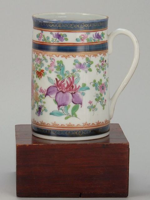 Appraisal: CHINESE EXPORT PORCELAIN HANDLED MUG With famille rose decoration and