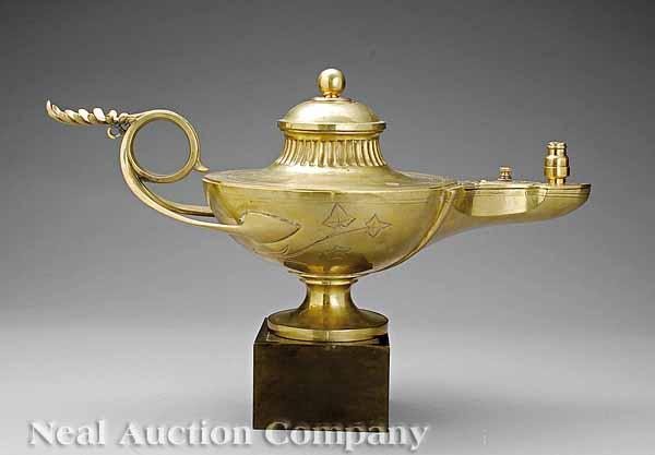 Appraisal: A Monumental British or Continental Brass Oil Lamp in the