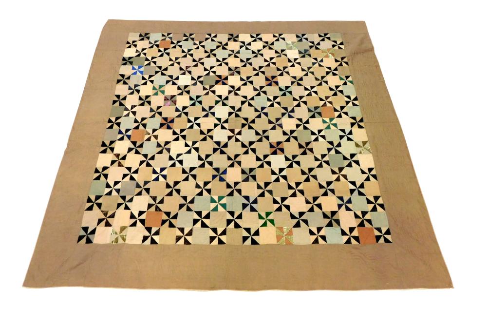 Appraisal: TEXTILE Pieced quilt of two shades of brown twill-woven wool