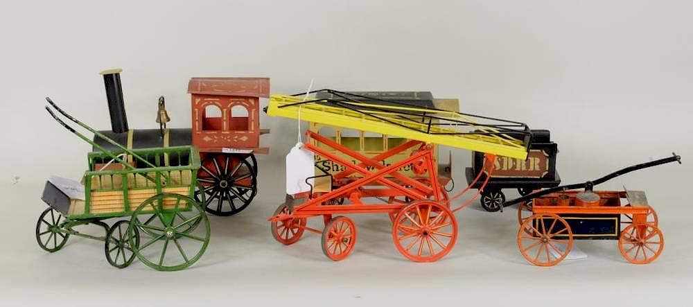 Appraisal: Folk Art Metal Train Set Three Metal Toy Carts Folk