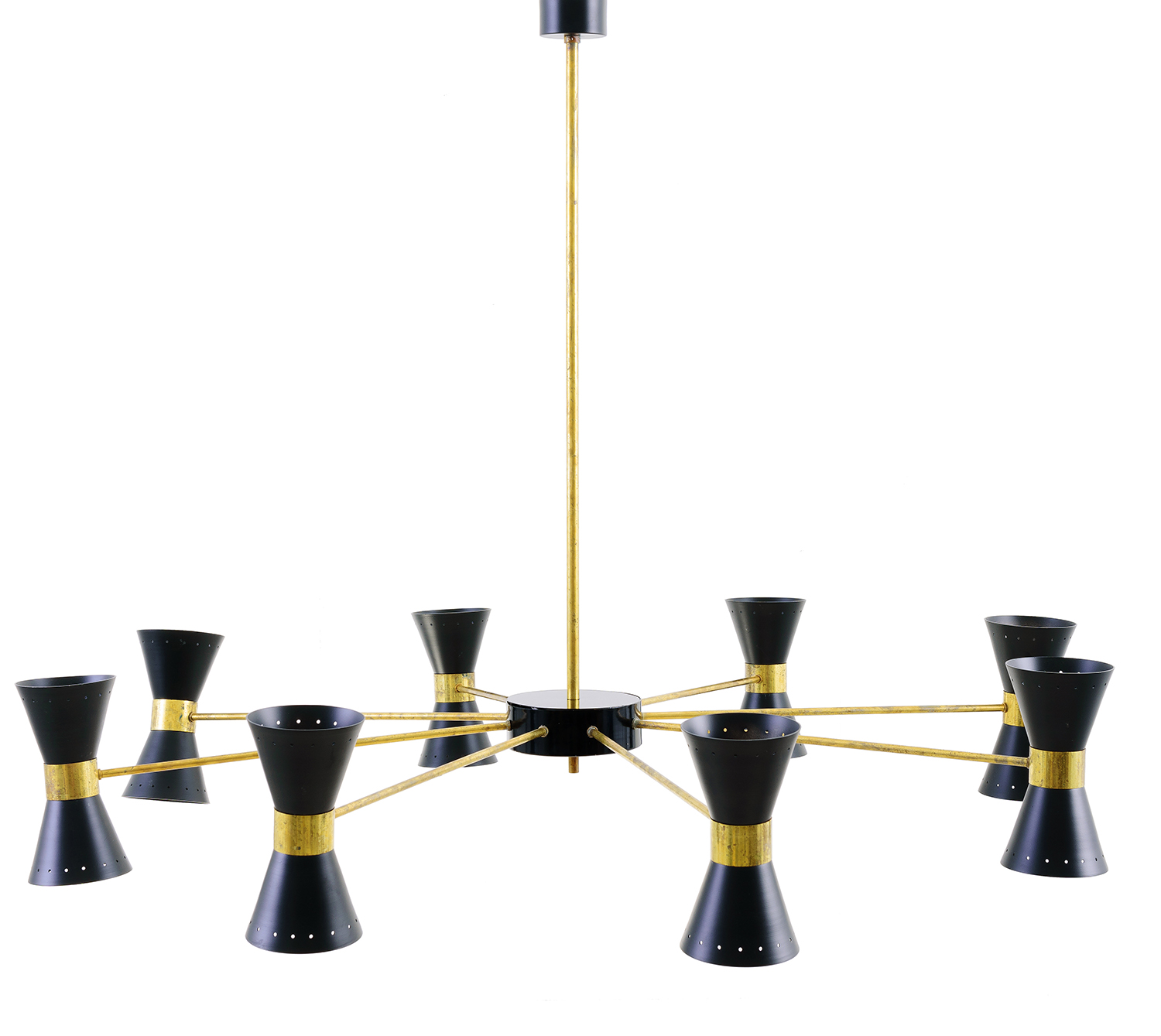 Appraisal: STILNOVO EIGHT BRANCH CEILING LIGHT Spun metal and brass Italy