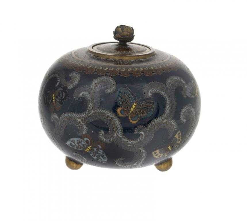 Appraisal: A JAPANESE CLOISONN ENAMEL COMPRESSED GLOBULAR JAR AND COVER with