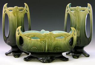 Appraisal: Majolica Three Piece Art Nouveau Mantel Garniture c consisting of