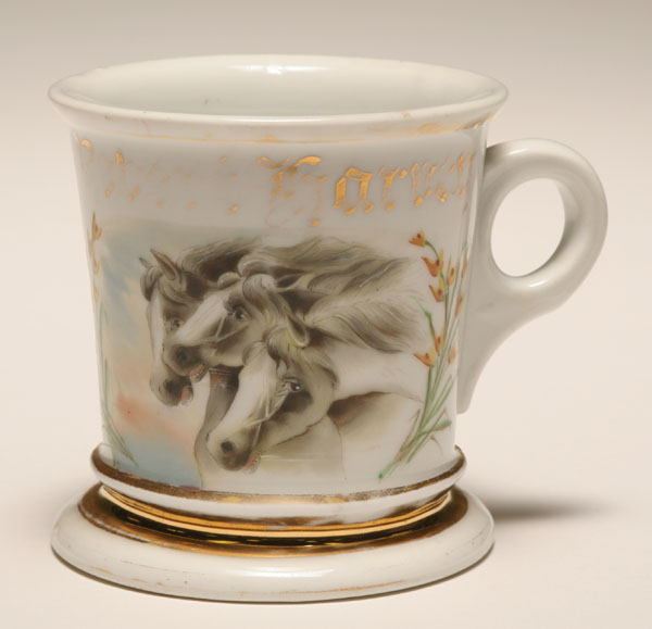 Appraisal: Occupational shaving mug Three Horses The Three Furies Gilt trim