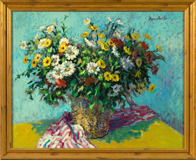 Appraisal: Dan Poole American Contemporary Flowers in a Basket oil on