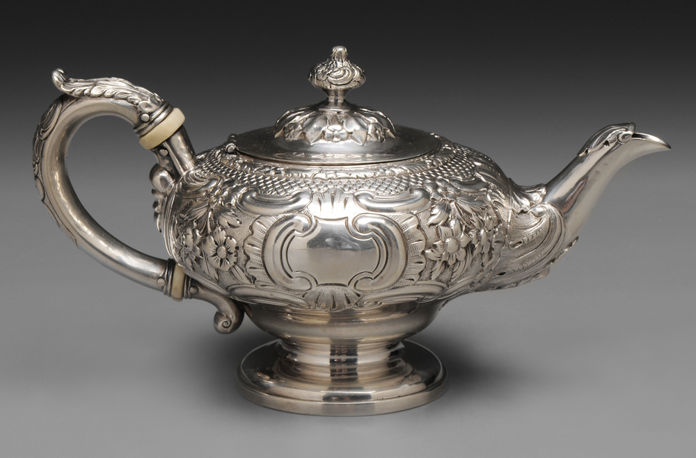 Appraisal: Scottish Silver Teapot Edinburgh floral acanthus and scroll decoration hollow