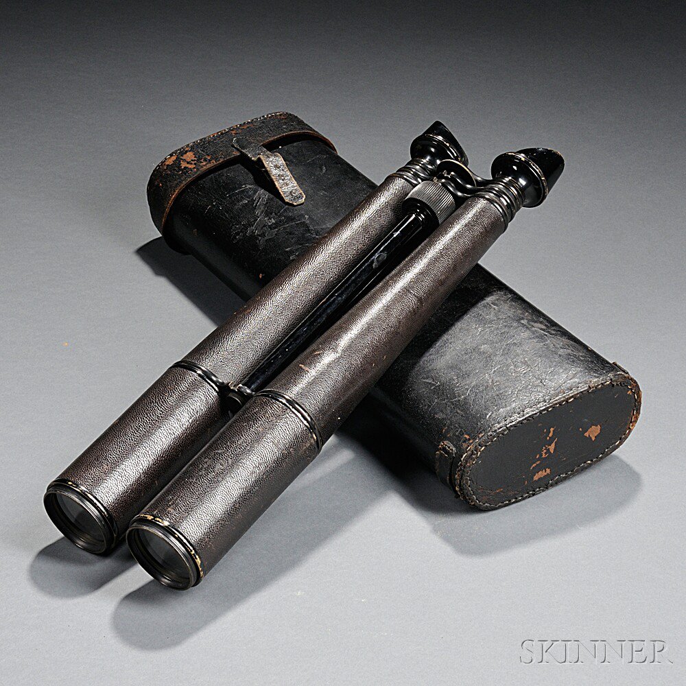 Appraisal: E Krauss Co -inch Binoculars Paris France the leather-wrapped body