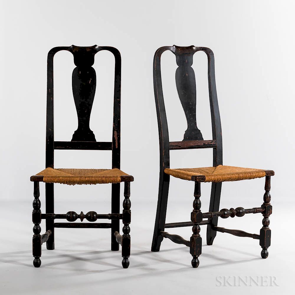 Appraisal: Pair of Black-painted Vase-back Side Chairs Pair of Black-painted Vase-back