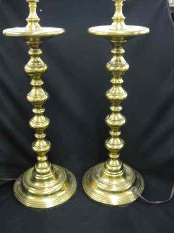 Appraisal: Pair of Brass Lamps candlestick form '' tall