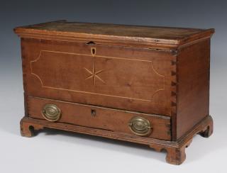 Appraisal: SCARCE MINIATURE BLANKET CHEST Scarce th c Pennsylvania Walnut Inlaid