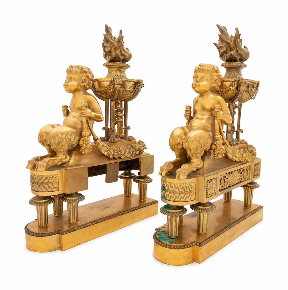 Appraisal: A Pair of Louis XVI Style Gilt Bronze Figural Chenets