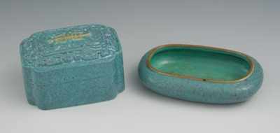 Appraisal: A Two Chinese Robin's Egg Glaze Objects Containing a lidded