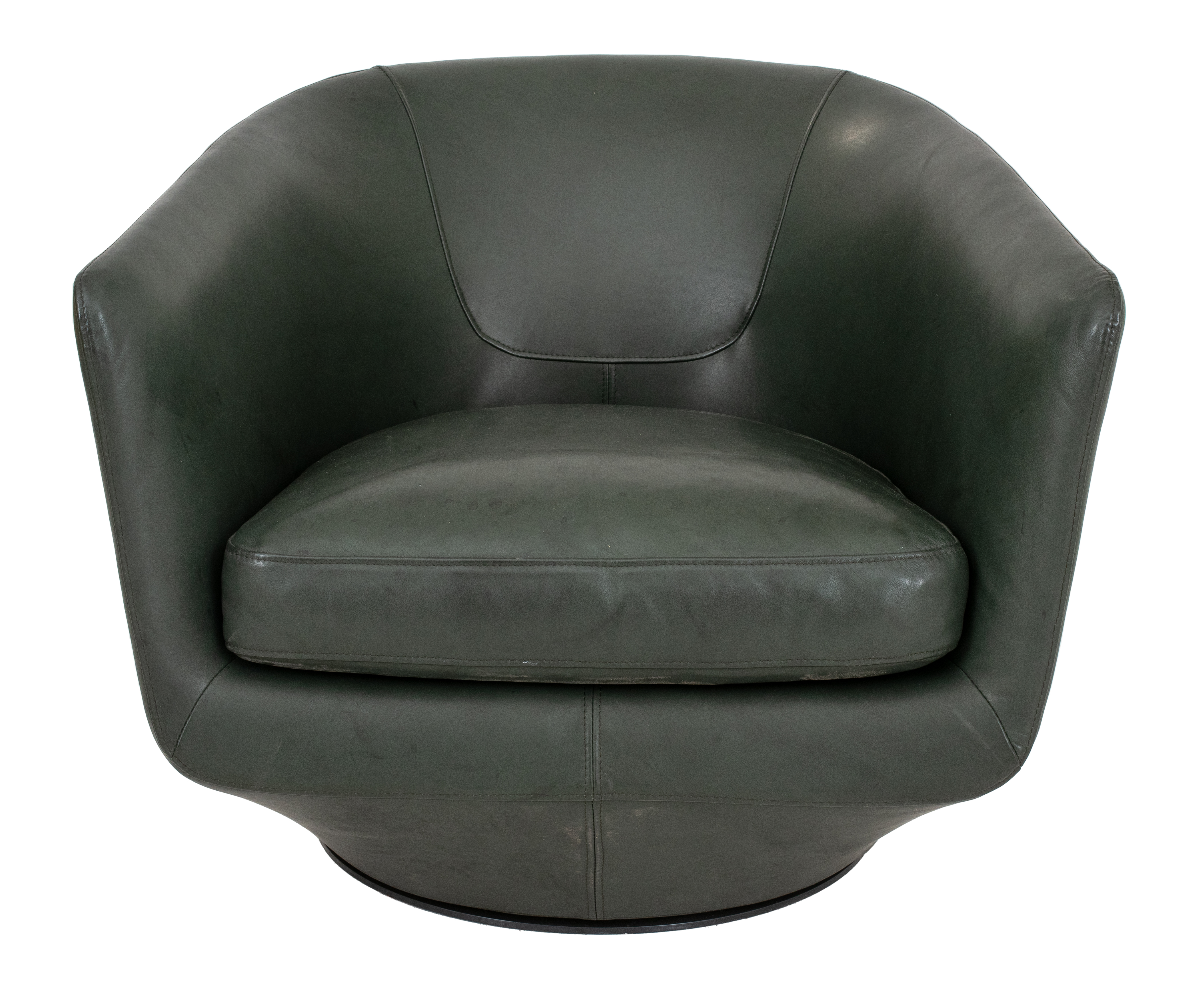 Appraisal: BENSEN OLIVE LEATHER UPHOLSTERED SWIVEL CHAIR Bensen olive green leather