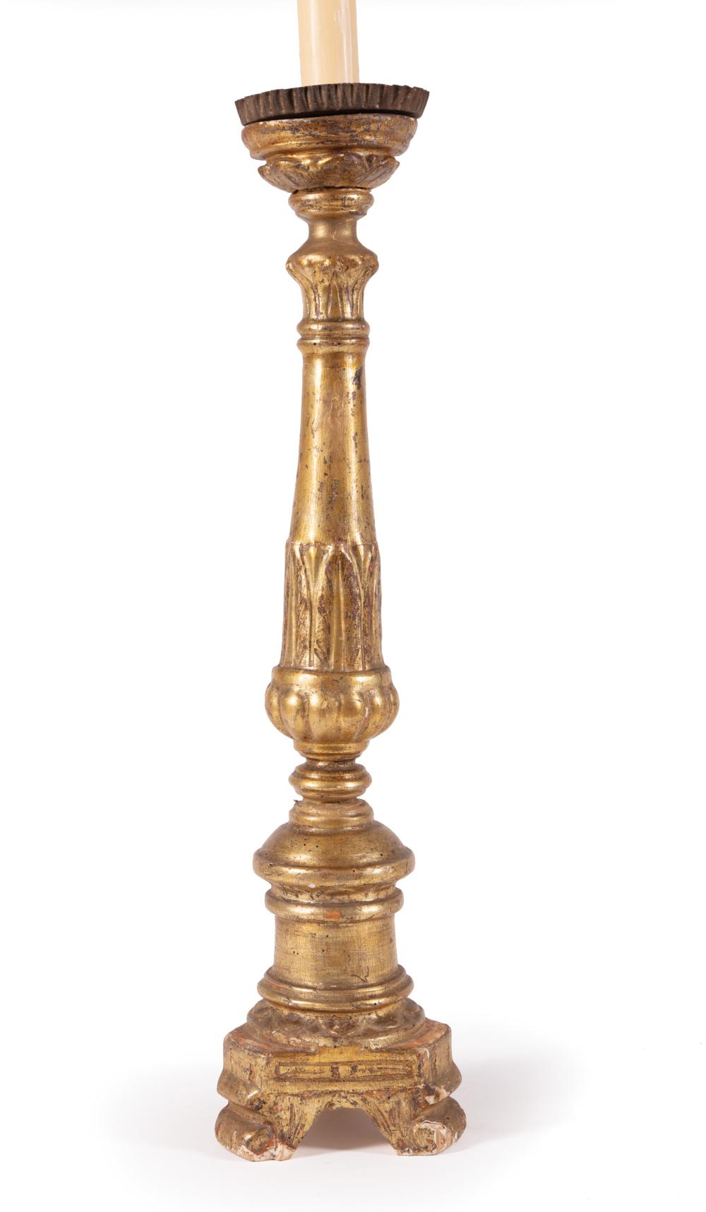 Appraisal: Continental Giltwood Pricket now mounted as a lamp electrified h