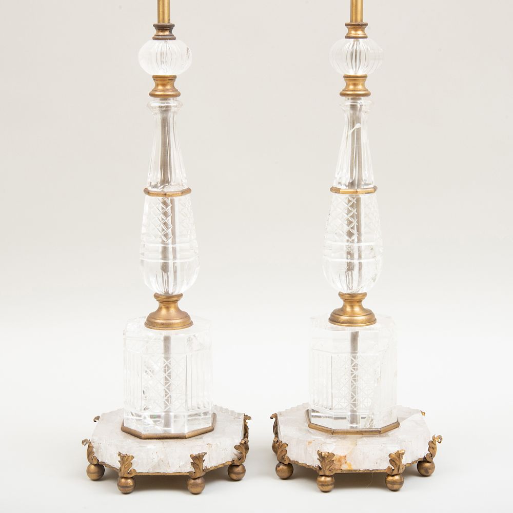 Appraisal: Pair of Baroque Style Gilt-Bronze and Rock-Crystal Table Lamps Pair