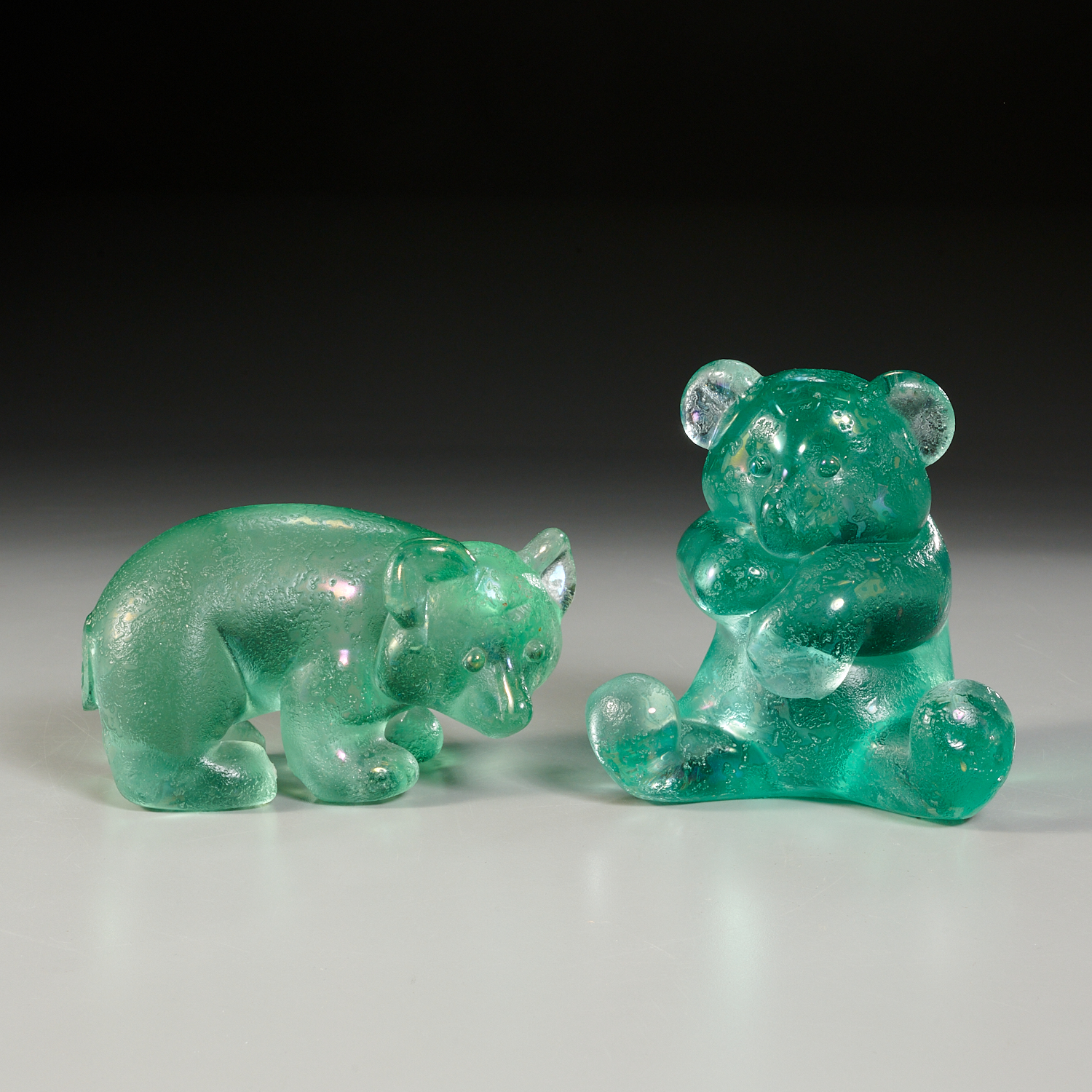 Appraisal: FLAVIO POLI ATTRIB CORROSO GLASS BEARS Designed Italy textured cast