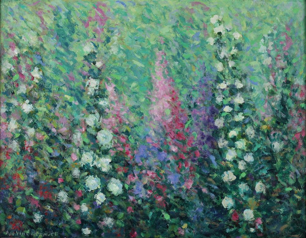 Appraisal: RON VAN SWERINGEN AMERICAN - FOXGLOVES Oil on canvasboard x