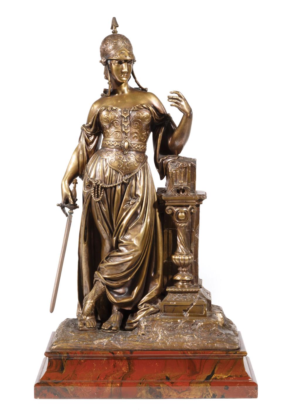 Appraisal: Bronze Figural Group of Athena Leaning on a Column th