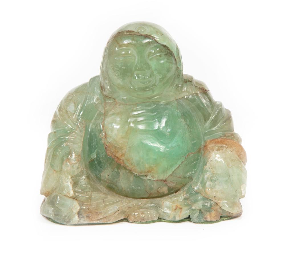 Appraisal: CHINESE FLUORITE FIGURE OF BUDAIChinese Fluorite Figure of Budai carved