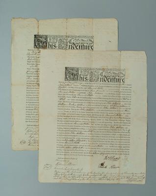 Appraisal: Two John Dunlap printed indentures each with ornate title at