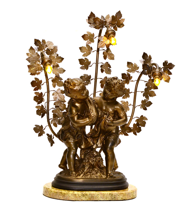 Appraisal: LARGE BRONZED FIGURAL LAMP light figural lamp of frolicking children