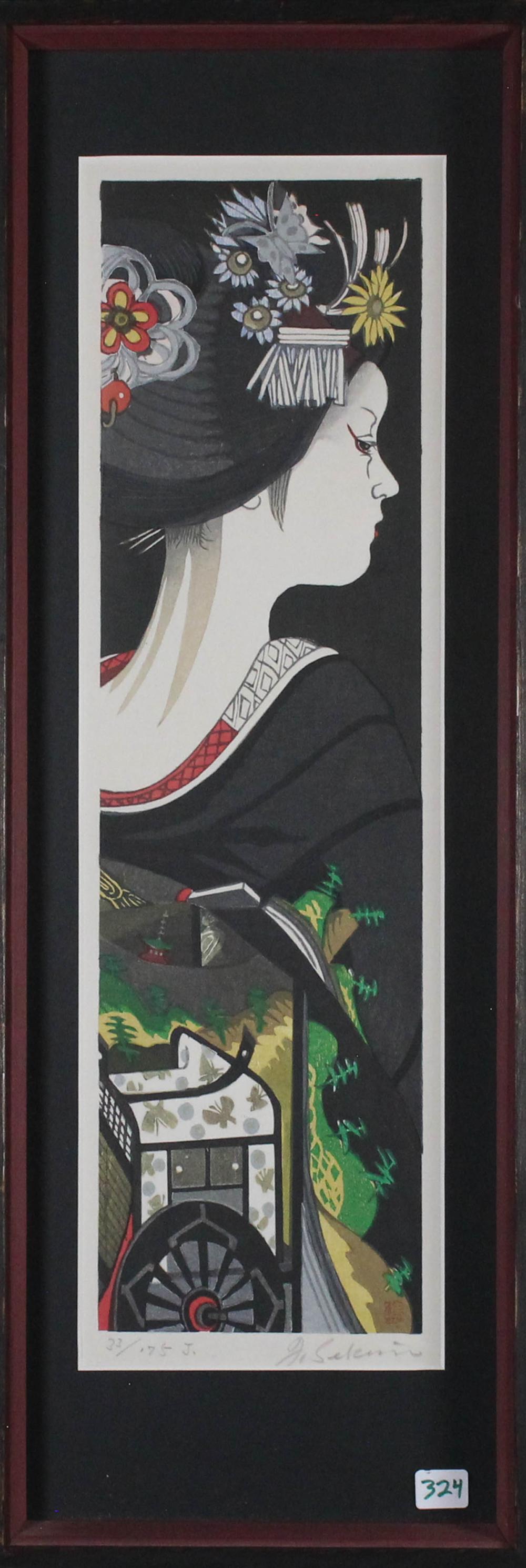 Appraisal: JUN'ICHIRO SEKINO Japan - woodcut Geisha Pencil signed lower right