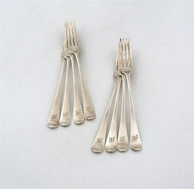 Appraisal: A set of Goerge III Newcastle-made tableforks Old English pattern