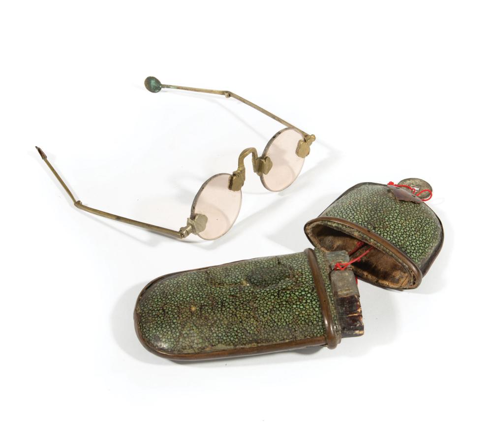 Appraisal: Antique Spectacles in a Shagreen Case th c folding ear