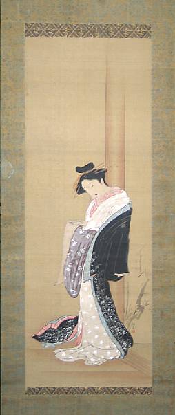 Appraisal: Ukiyo-e School th Century Courtesan Hanging scroll ink and color