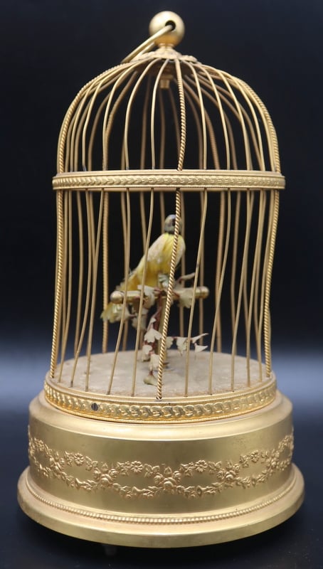 Appraisal: FRENCH GILT METAL BIRD AUTOMATON A French gilt metal bird