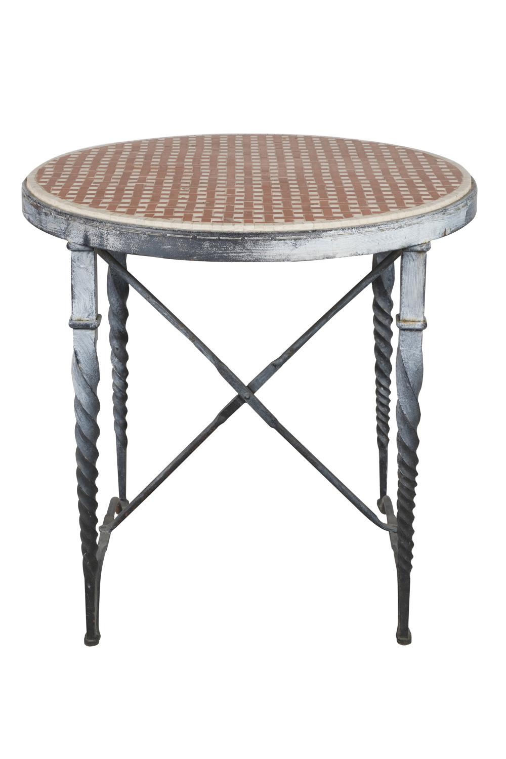 Appraisal: MOSAIC-TOP IRON PATIO TABLECondition some wear from exposure inches diameter