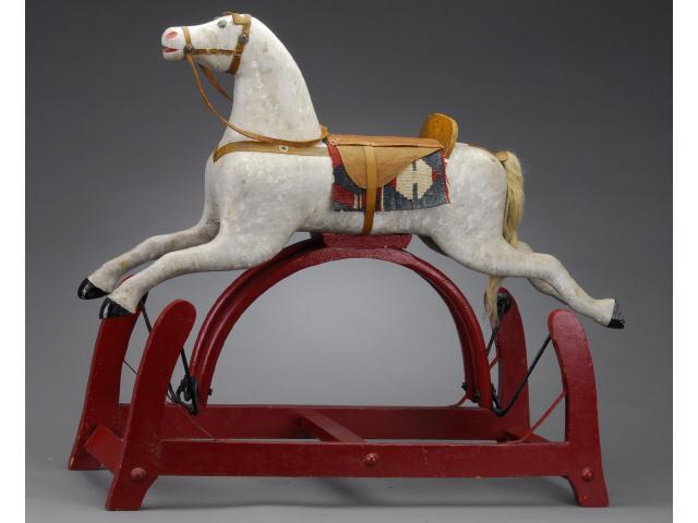 Appraisal: Platform Rocking Horse New England ca white painted wood full