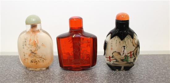 Appraisal: Sale Lot Three Glass Snuff Bottles the first an inside