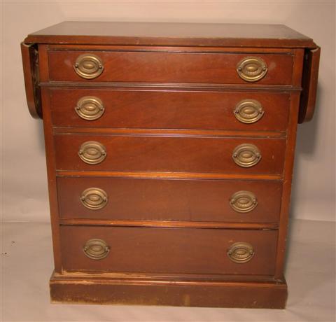 Appraisal: REGENCY STYLE MAHOGANY SMALL FIVE DRAWER CHEST WITH DROP LEAFS