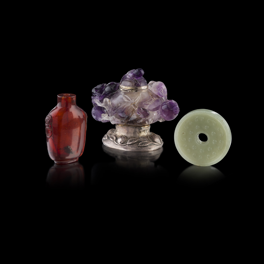 Appraisal: AMETHYST INK WELL carved in high relief with ripe peaches