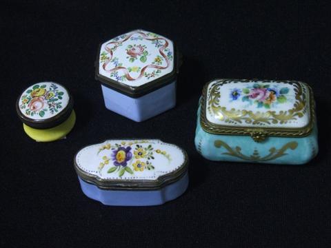 Appraisal: THREE ENAMEL BOXES One hexagonal with a central rose and