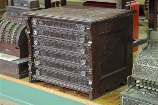 Appraisal: WILLIMANTIC SPOOL CABINET Brown painted spool cabinet with embossed text