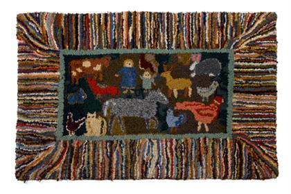 Appraisal: Pictorial hooked rug th century Rectangular form worked with polychrome