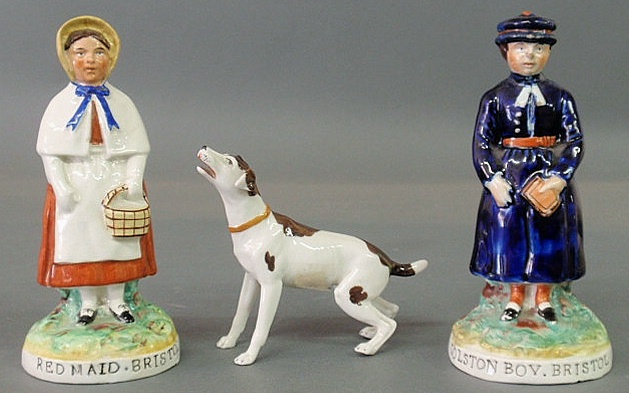 Appraisal: Three Staffordshire figures- Red Maid- Bristol Colston Boy- Bristol and