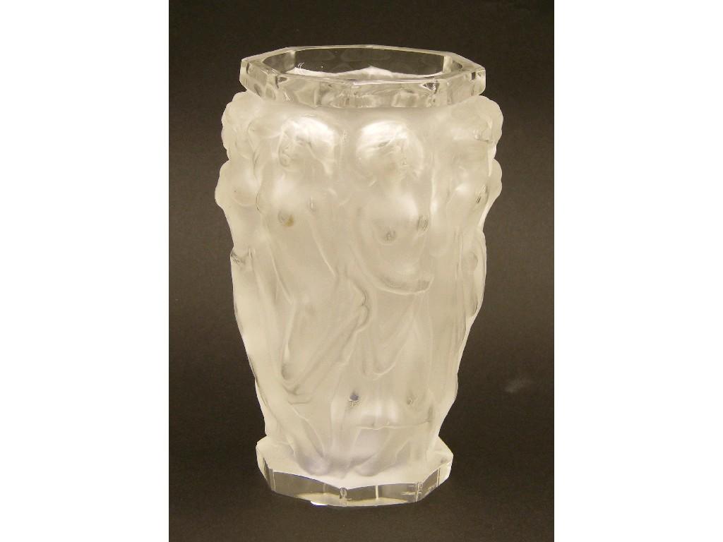 Appraisal: Zelezny Brod Bohemian frosted glass vase with octagonal rim and