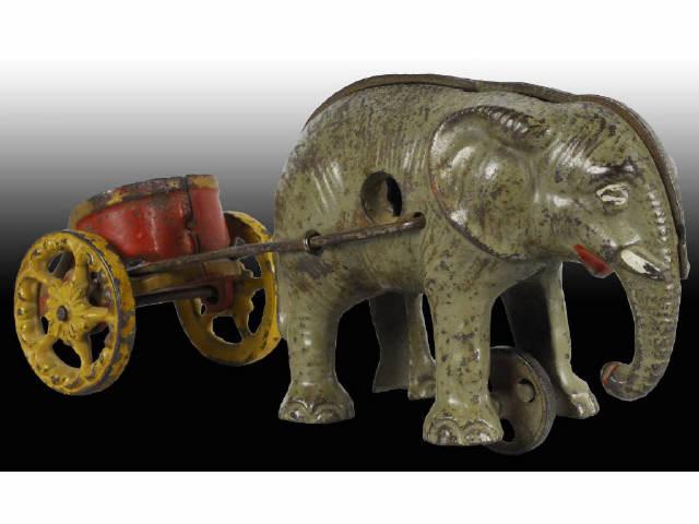 Appraisal: Cast Iron Small Elephant with Chariot Still Bank Description Made