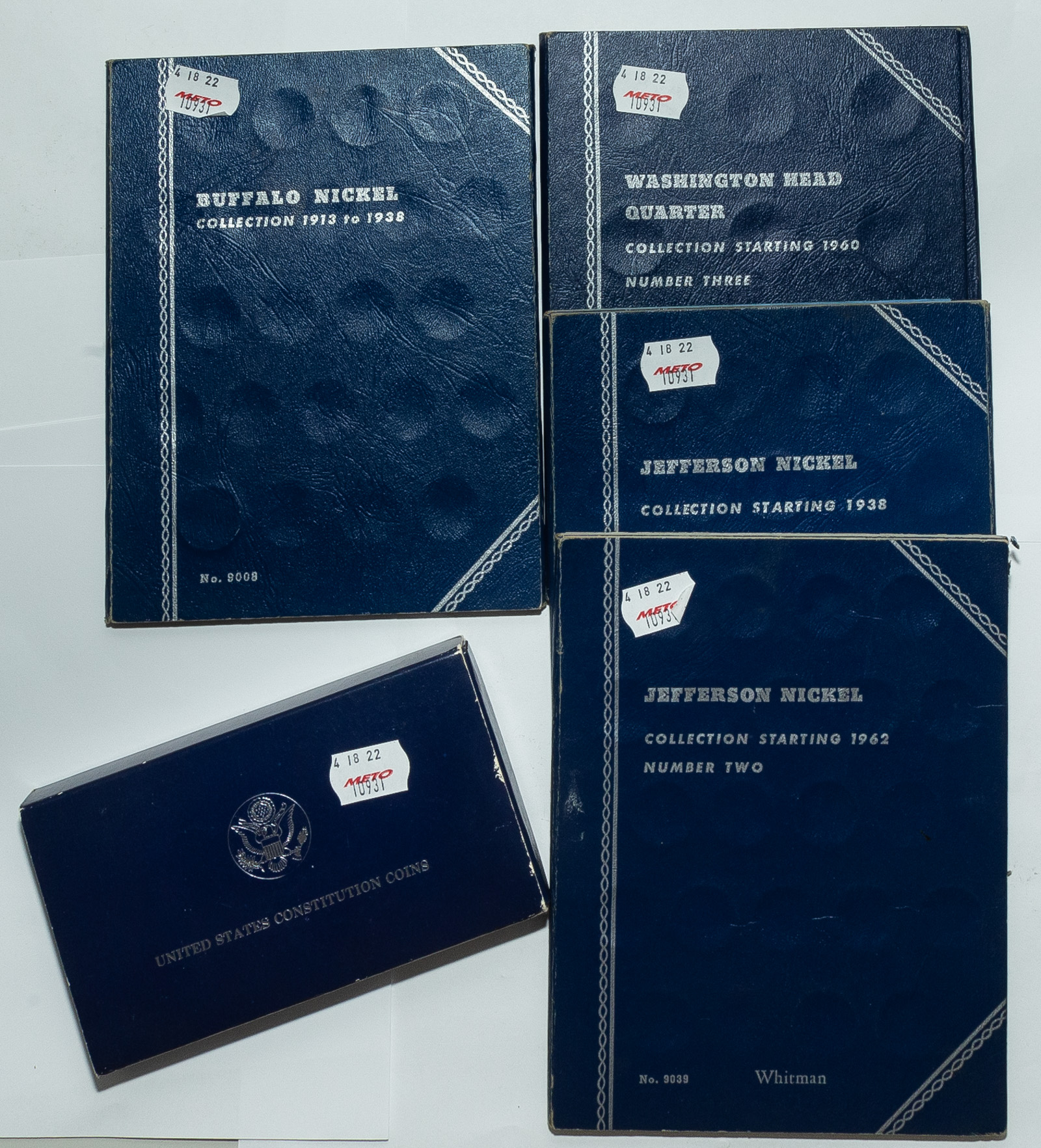 Appraisal: FOUR WHITMAN FOLDERS CONSTITUTION DOLLAR Silver Commemorative Dollar Jefferson Nickel