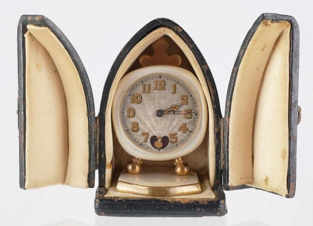 Appraisal: ANTIQUE FRENCH LANCEL MINIATURE TRAVEL CLOCKLancel boudoir clock measures approx