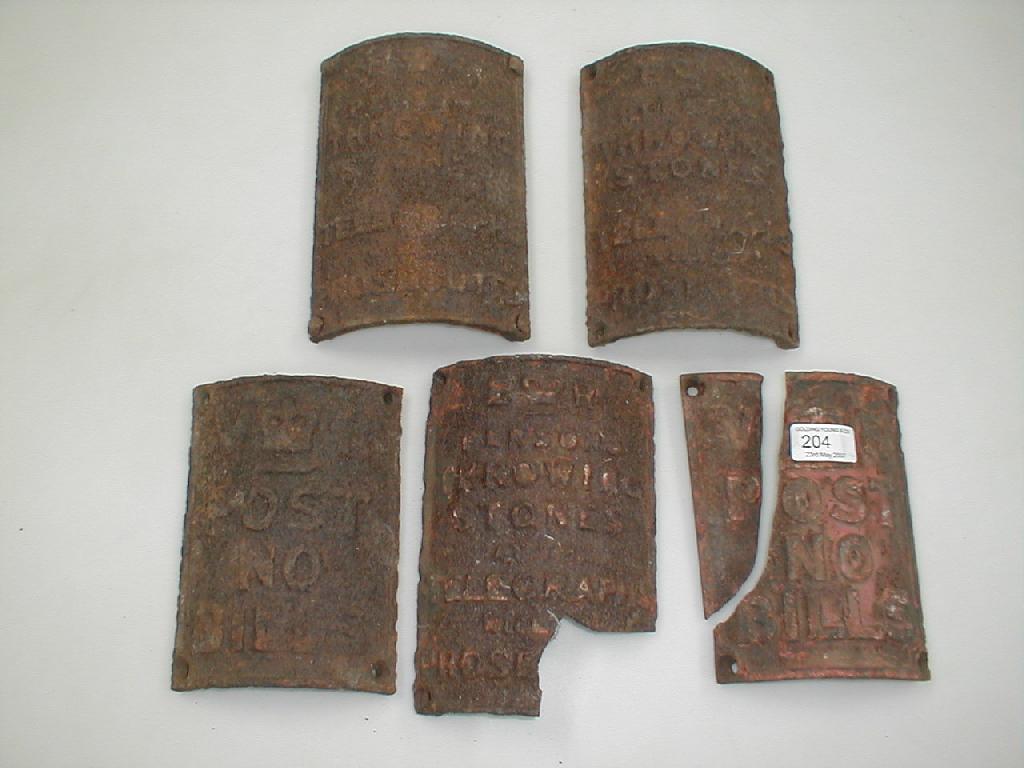 Appraisal: GPO telegraph pole cast iron signs ER persons throwing stones